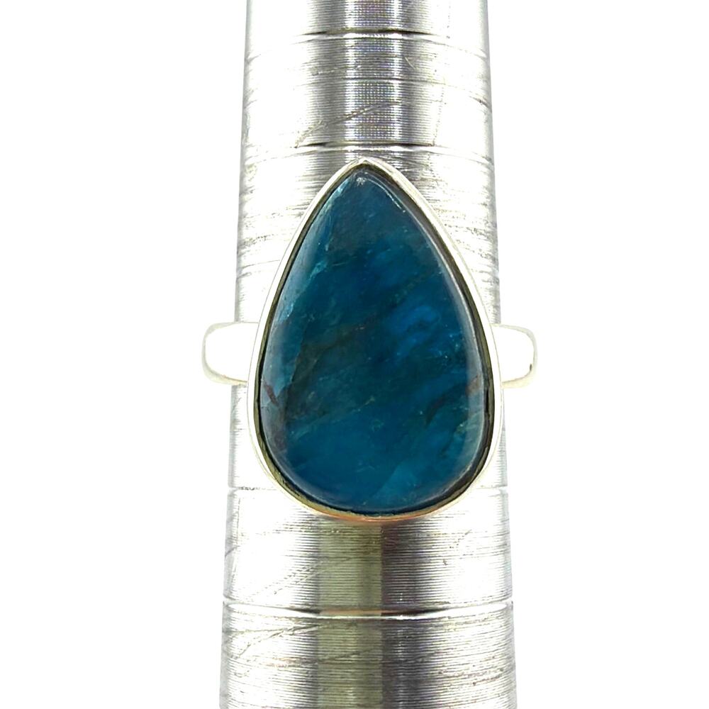 Sterling Silver Blue Apatite Teardrop Ring Minimalist Artisan Jewelry 6.5